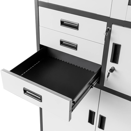 Szafa biurowa metalowa na akta Mega-M WENUS przeszklone drzwi sejf S- 90 cm G- 40 cm H-185 cm grafitowa szary front