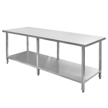 Stół gastronomiczny ze stali nierdzewnej centralny z półką i 6 nogami Mega-M 220x70x85 cm