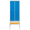 Szafka ubraniowa BHP Mega-M J-80 na podstawie z wysuwaną ławeczką 2 drzwiowa szara/ niebieski front S-80 cm G-80 cm H-223 cm skręcana N