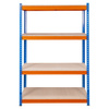Regał magazynowy Mega-M PRO MAX H-180 cm L-120 cm G-45 cm 4 półki z MDF 15 mm 500 kg niebiesko-pomarańczowy