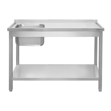 Zlew gastronomiczny spawany z komorą po lewej stronie i półką Mega-M 180x60x85 cm stal nierdzewna