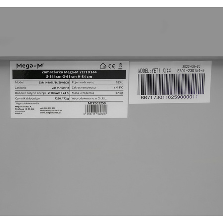 Zamrażarka skrzyniowa przeszklona 263L Mega-M YETI X144