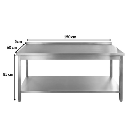 Stół ze stali nierdzewnej przyścienny z półką spawany Mega-M S-150 cm G-60 cm H-85 cm N