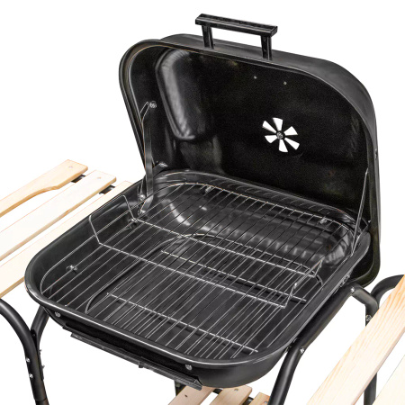 Grill ogrodowy węglowy z pokrywą Mega-M 2 x stolik boczny