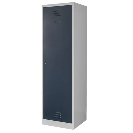 Szafa gospodarcza socjalna Mega-M 1-drzwiowa z półkami S-50 cm szara grafitowy front