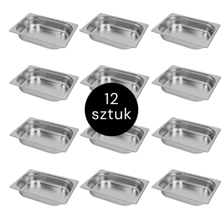 Pojemnik GN 1/2 ze stali nierdzewnej Mega-M 32,5×26,5×6,5cm zestaw 12 szt.