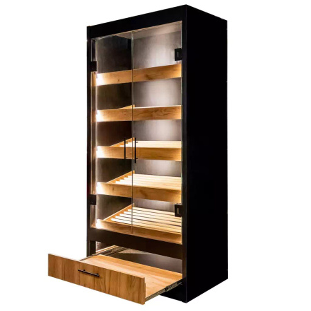 Regał na pieczywo z szybą Mega-M H-205 cm L-100 cm G-58 cm czarny/dąb kraft