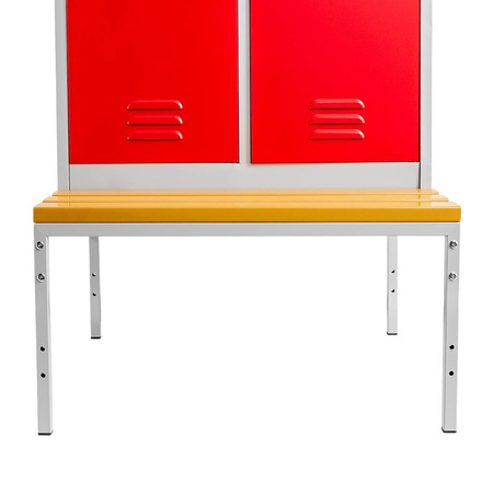 Szafka BHP ubraniowa na podstawie z ławeczką Mega-M pracownicza 2-drzwiowa z przegrodami S-80 cm szara/czerwony front