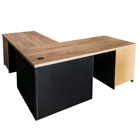 Biurko narożne przyścienne z szafką i szufladami Mega-M H- 76 cm L- 160 cm G- 60 cm dąb kraft / czarny N