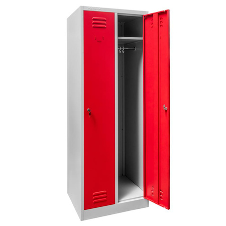 Szafka ubraniowa BHP Mega-M J-60 2 drzwiowa szara/ czerwony front  S-60 cm G-50 cm H-180 cm skręcana (wysyłka paletowa) N