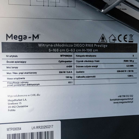 Witryna chłodnicza 3-drzwiowa 1200L Mega-M DIEGO R168 Prestige black oświetlenie LED