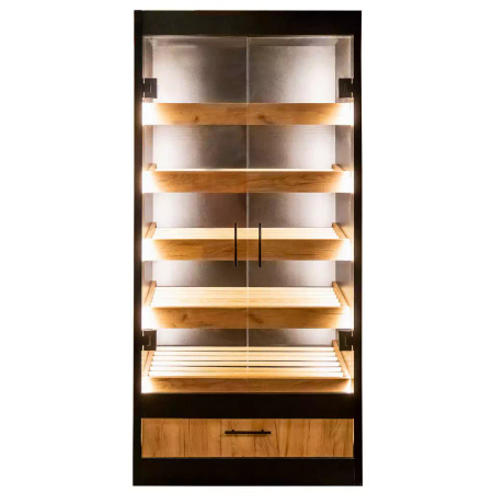 Regał na pieczywo z szybą Mega-M H-205 cm L-100 cm G-58 cm czarny/dąb kraft