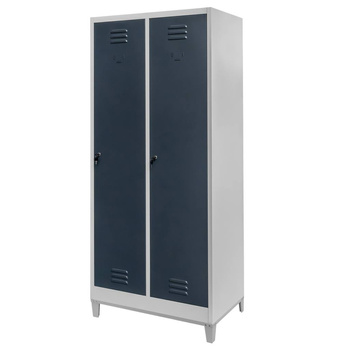 Szafka ubraniowa BHP Mega-M J-80 na podstawie z nóżkami 2 drzwiowa szara/ grafitowy front S-80 cm G-50 cm H-190 cm skręcana N