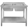 Zlew gastronomiczny spawany dwukomorowy z półką Mega-M 100x60x85 cm stal nierdzewna