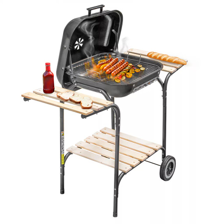 Grill ogrodowy węglowy z pokrywą Mega-M 2 x stolik boczny