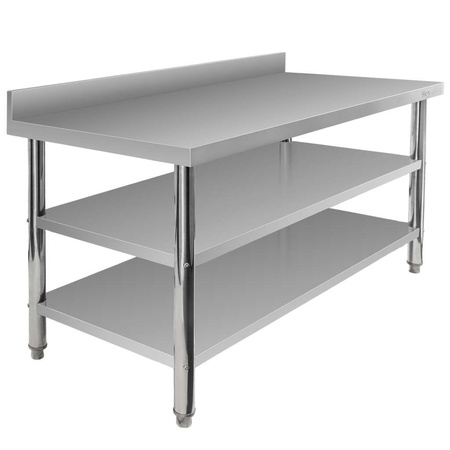 Stół ze stali nierdzewnej przyścienny z 2-ma półkami Mega-M X STANDARD S-150cm G-60 cm H-85 cm N