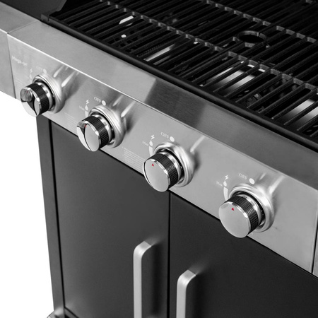 Grill ogrodowy gazowy Mega-M 4+1 ze stolikiem bocznym z pokrywą ze stali nierdzewnej reduktor + wąż gazowy