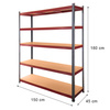 Regał magazynowy Mega-M Basic Plus H-180 cm L-150 cm G-45 cm 5 półek z MDF 6,8 mm (275kg) grafitowy/czerwony N