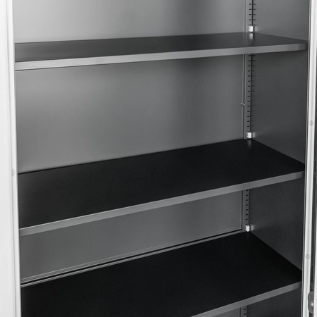 Szafa biurowa metalowa Mega-M WENUS W-07 na dokumenty przeszklone drzwi grafitowa / szary front S- 90 cm G- 40 cm H-185 cm skręcana N