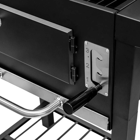 Grill ogrodowy węglowy z pokrywą i rusztem emaliowanym Mega-M 2x stolik boczny 42x30 cm