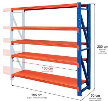 Regał magazynowy 5-półkowy Mega-M FORTIS LIGHT 200x191x50 cm moduł dostawny