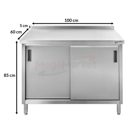 Stół gastronomiczny ze stali nierdzewnej spawany przyścienny z szafką Mega-M 100x60x85 cm