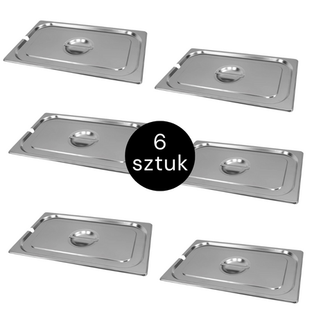 Pokrywka do GN 1/1 ze stali nierdzewnej Mega-M 53×32,5 cm z wycięciem na chochlę zestaw 6 szt.