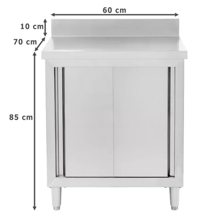 Stół gastronomiczny ze stali nierdzewnej przyścienny z szafką Mega-M 60x70x85 cm