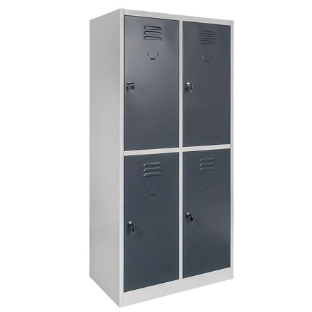 Szafka ubraniowa skrytkowa BHP Mega-M J-80/4 4 drzwiowa szara/ grafitowy front S-80 cm G-50 cm H-180 cm skręcana N
