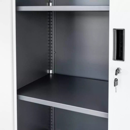 Szafa biurowa metalowa na akta Mega-M WENUS pełne drzwi 4 szuflady S-90 cm G-40 cm H-185 cm grafitowa szary front