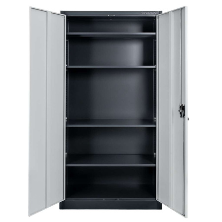 Szafa biurowa metalowa na dokumenty FURVERO W-101 G/S pełne drzwi S-90 cm G-40 cm H-185 cm grafitowa szary front
