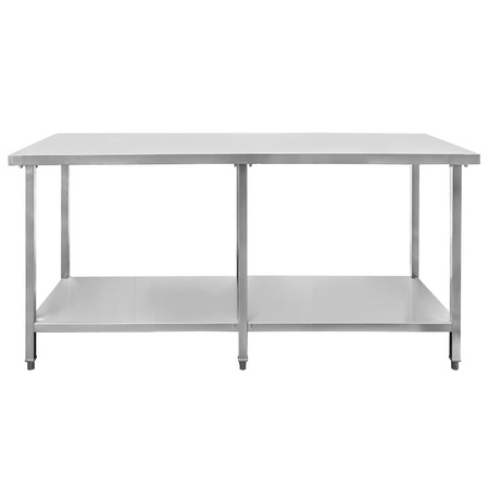 Stół gastronomiczny ze stali nierdzewnej centralny z półką i 6 nogami Mega-M 180x80x85 cm