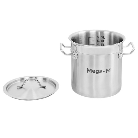 Garnek ze stali nierdzewnej AISI 443 wysoki z pokrywą Mega-M PRO 6L 20x20 cm
