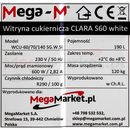 Witryna cukiernicza Mega-M CLARA S60 white