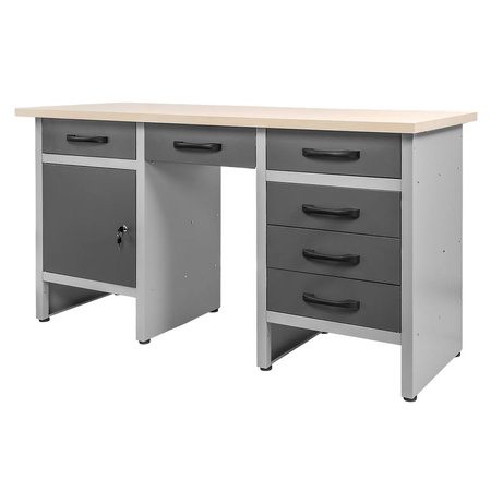 Stół warsztatowy z 6 szufladami 1 szafką zamykaną Mega-M HANDYMAN S-160 cm G-60 cm H-85 cm grafit