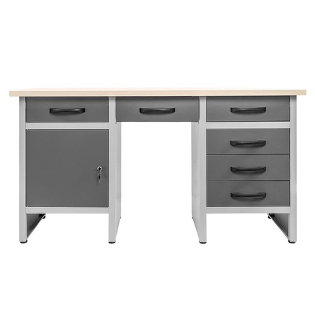 Stół warsztatowy z 6 szufladami 1 szafką zamykaną Mega-M HANDYMAN S-160 cm G-60 cm H-85 cm grafit