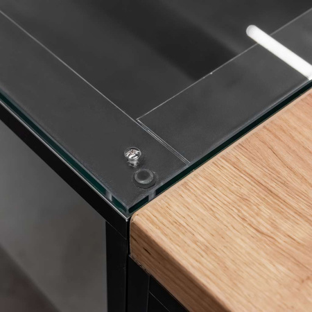 Lada sklepowa sprzedażowa impulsowa z przeszkloną górą i frontem Mega-M H-90 cm L-270 cm G-60 cm antracyt/blat dąb kraft