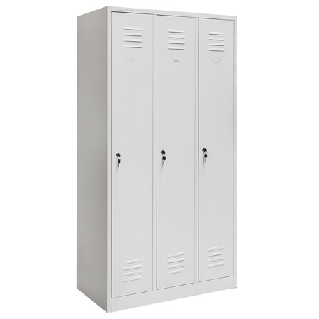 Szafka ubraniowa BHP Mega-M J-90 3 drzwiowa szara S-90 cm G-50 cm H-180 cm skręcana N