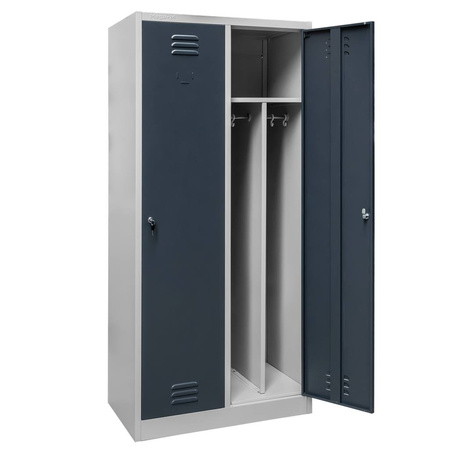 Szafka ubraniowa BHP Mega-M J-80 2 drzwiowa z przegrodami szara/ grafitowy front S-80 cm G-50 cm H-180 cm skręcana N
