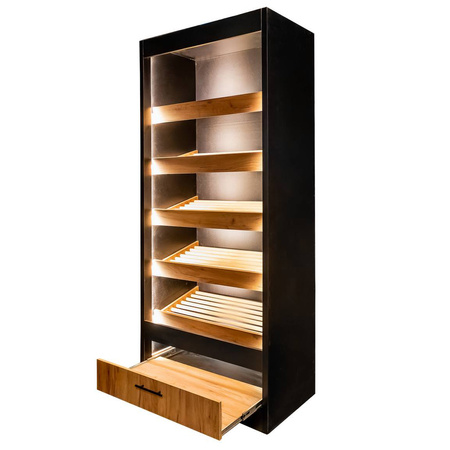 Regał na pieczywo Mega-M moduł otwarty H-205 cm L-100 cm G-58 cm czarny / dąb kraft N