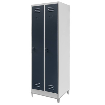 Szafka ubraniowa BHP Mega-M J-60 na podstawie z nóżkami 2 drzwiowa szara/ grafitowy front S-60 cm G-50 cm H-190 cm skręcana N