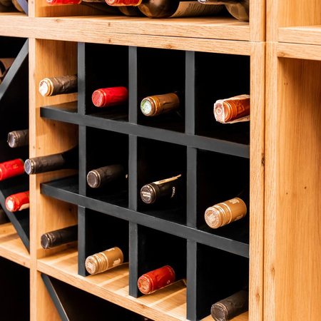 Moduł regału ozdobnego na wino/alkohole mocne Mega-M H-86 cm L-100 cm G-40 cm dąb artisan/czarny