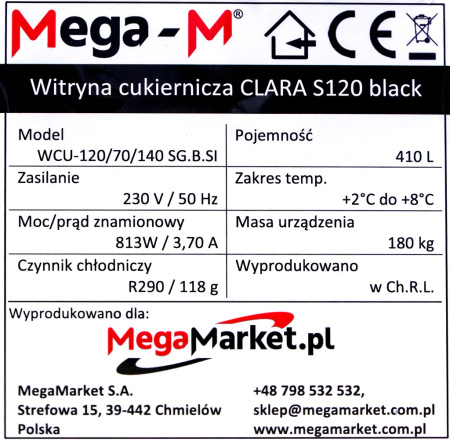 Witryna cukiernicza Mega-M CLARA S120 black