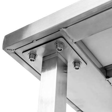 Stół gastronomiczny ze stali nierdzewnej centralny z półką i 6 nogami Mega-M 200x70x85 cm