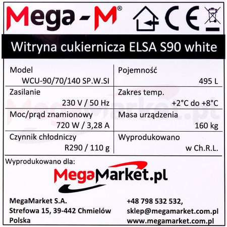 Witryna cukiernicza Mega-M ELSA S90 white