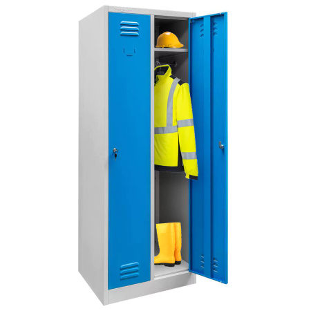 Szafka ubraniowa BHP Mega-M J-60 2 drzwiowa szara/ niebieski front  S-60 cm G-50 cm H-180 cm skręcana (wysyłka paletowa) N
