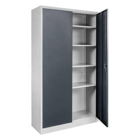 Szafa biurowa metalowa na dokumenty Mega-M pełne drzwi S-100 cm G-40 cm H-185 cm szara grafitowy front
