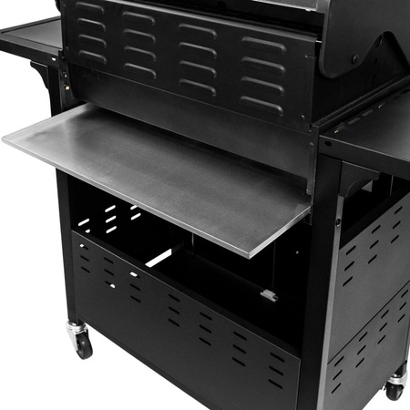 Grill ogrodowy gazowy Mega-M 4+1 ze stolikiem bocznym z pokrywą ze stali nierdzewnej reduktor + wąż gazowy