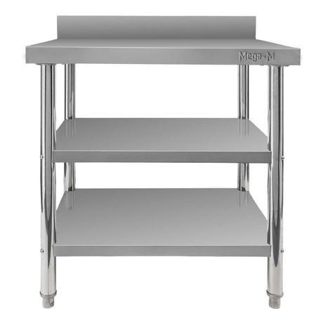 Stół gastronomiczny ze stali nierdzewnej przyścienny z 2 półkami Mega-M X STANDARD 80x60x85 cm