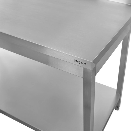 Stół gastronomiczny ze stali nierdzewnej spawany przyścienny z półką Mega-M 200x70x85 cm